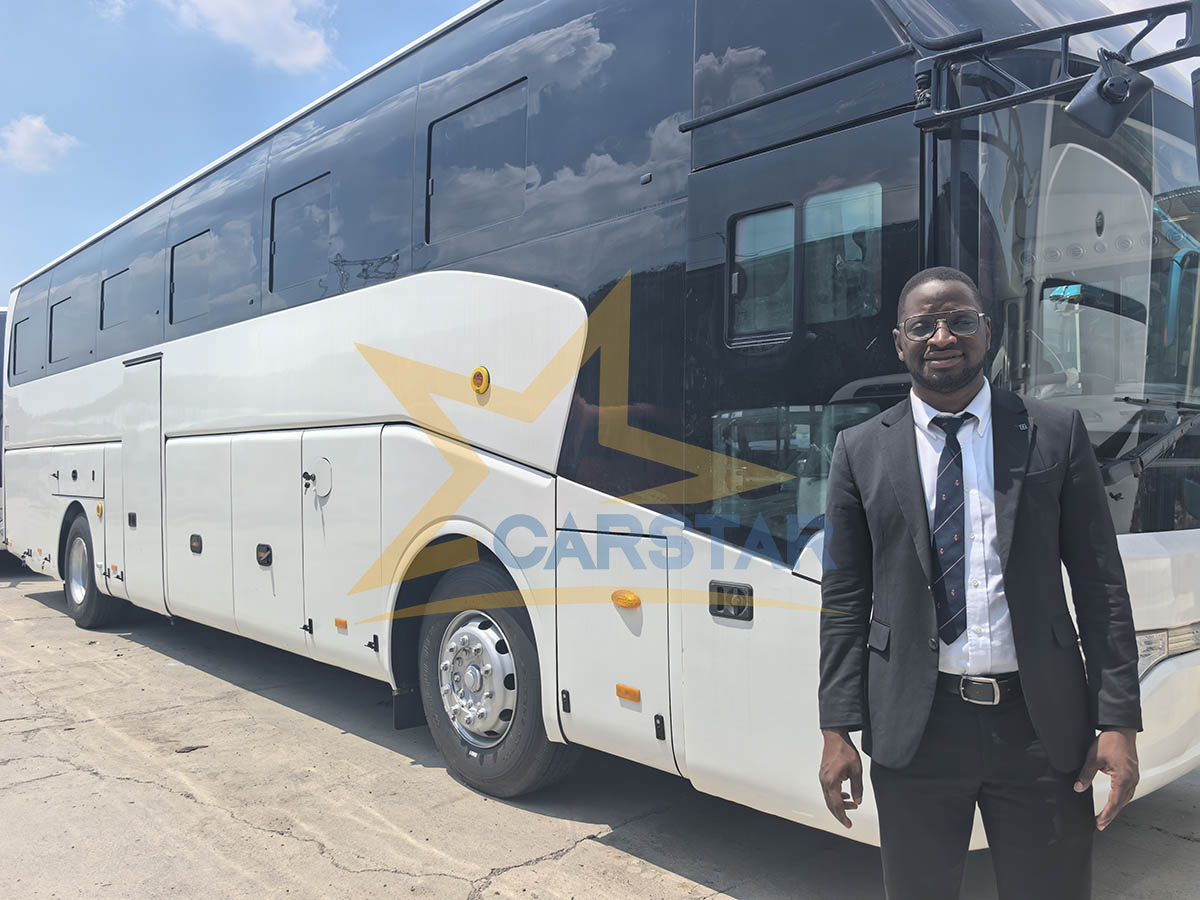John, a customer from Guinea, visited our buses and purchased two units